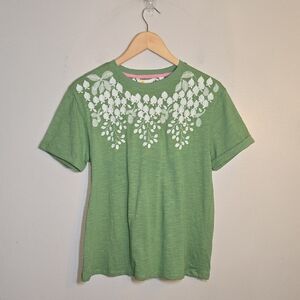 Boden Women's Turn Up Cuff Cotton T-Shirt Floral Embroidered Tee NWT